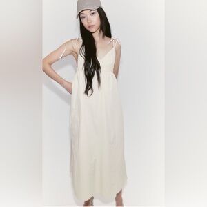 H&M Cream Midi Dress with Tie Straps NEW